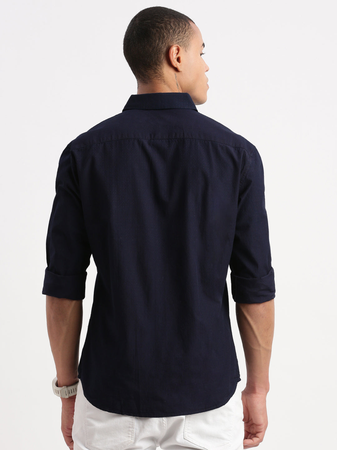 Men Solid Navy Blue Shirt