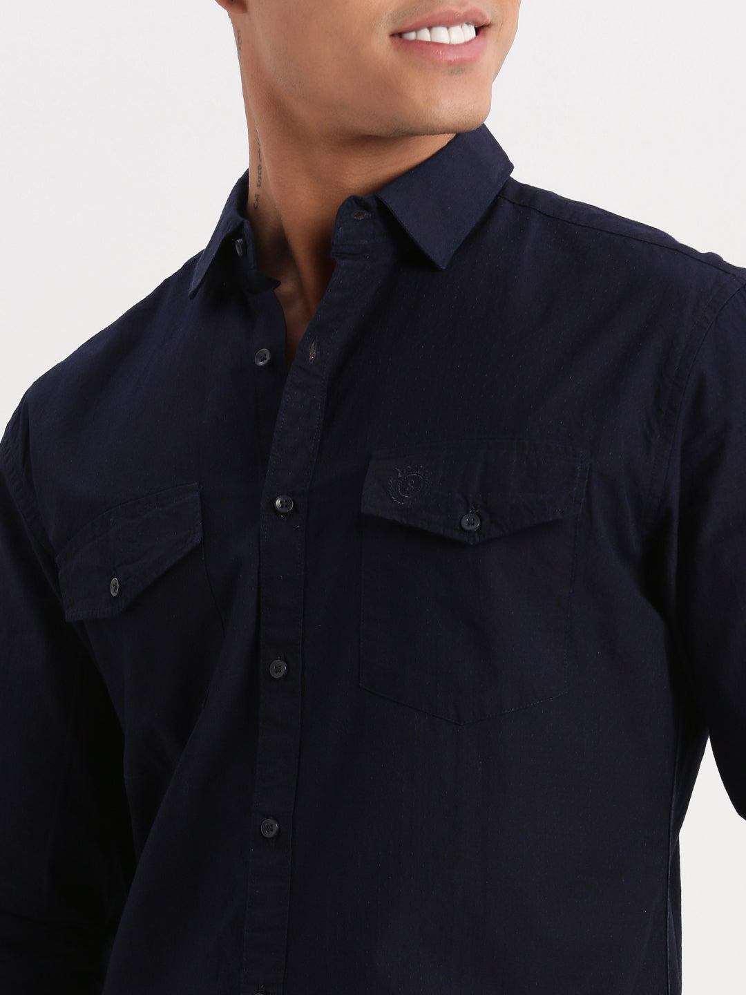 Men Solid Navy Blue Shirt