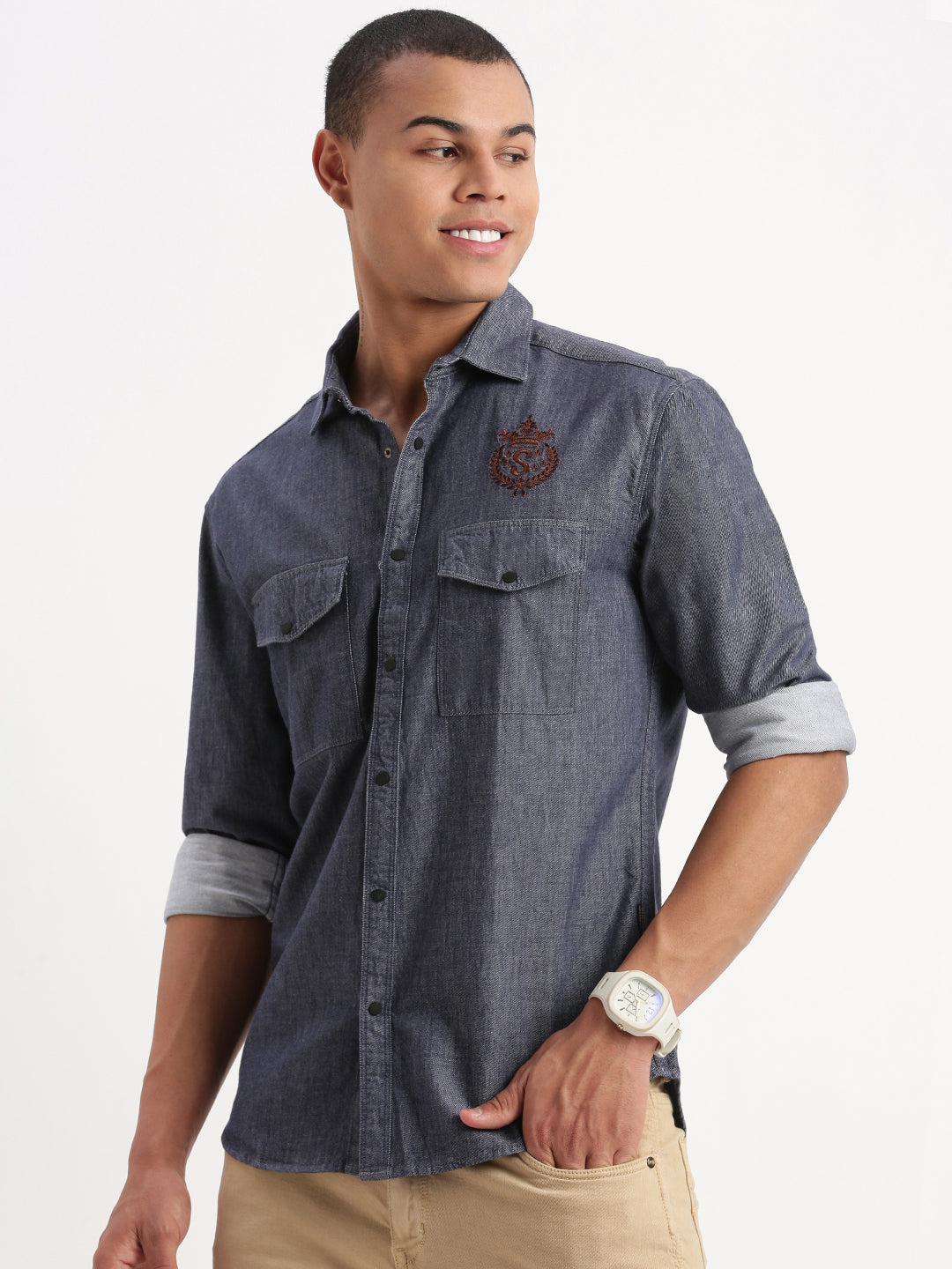 Men Solid Navy Blue Shirt