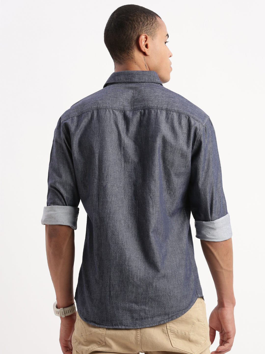 Men Solid Navy Blue Shirt