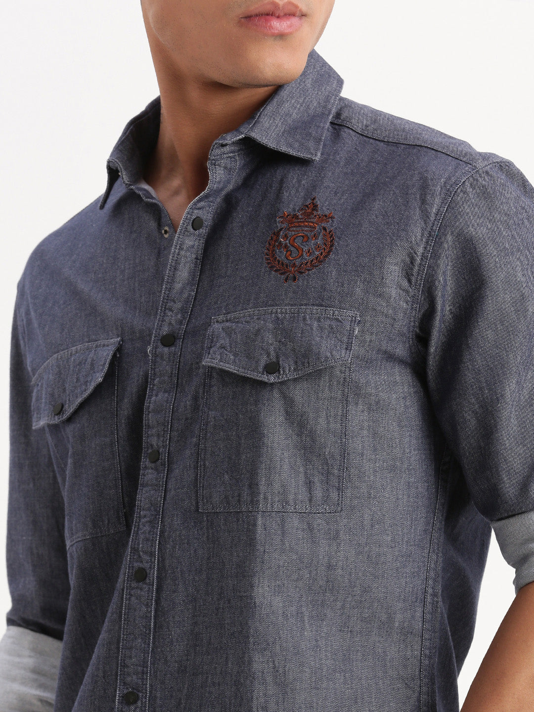 Men Solid Navy Blue Shirt