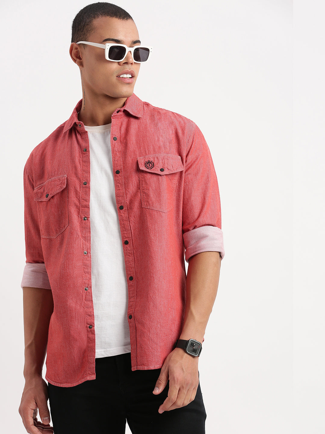 Men Solid Red Shirt