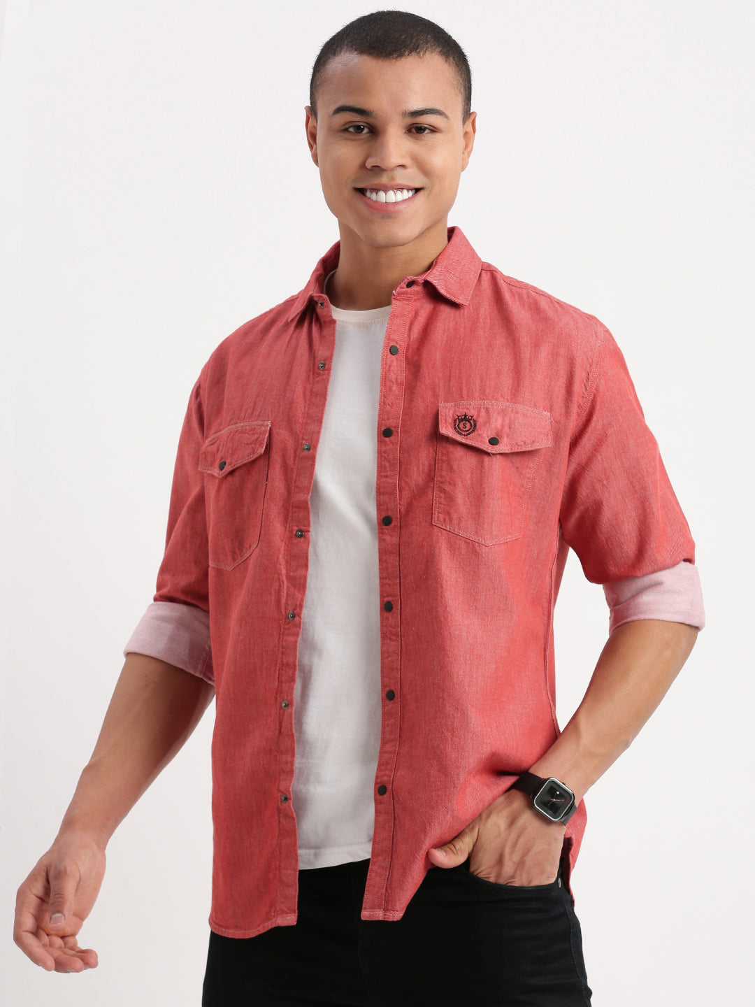 Men Solid Red Shirt