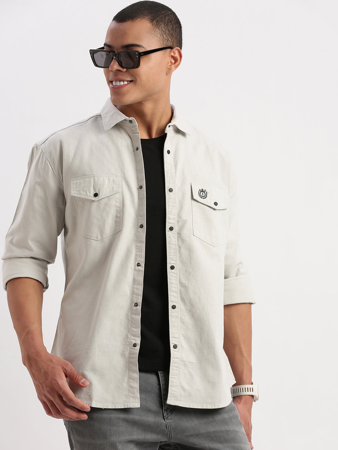 Men Solid Grey Shirt