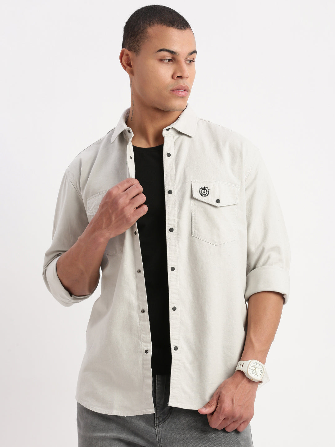 Men Solid Grey Shirt