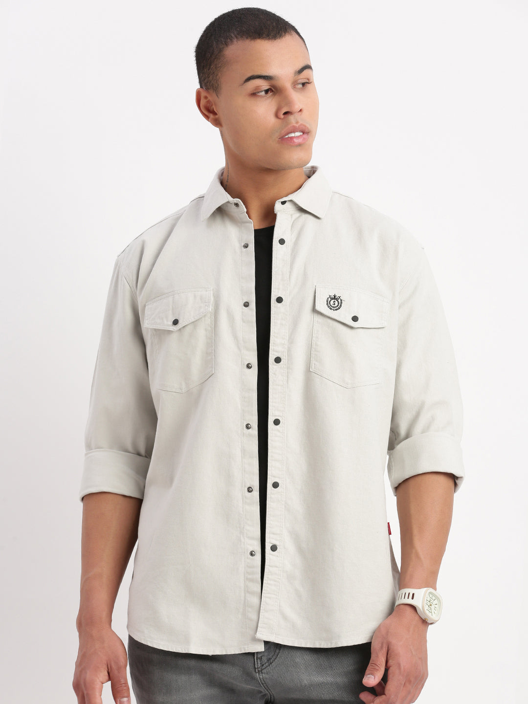 Men Solid Grey Shirt