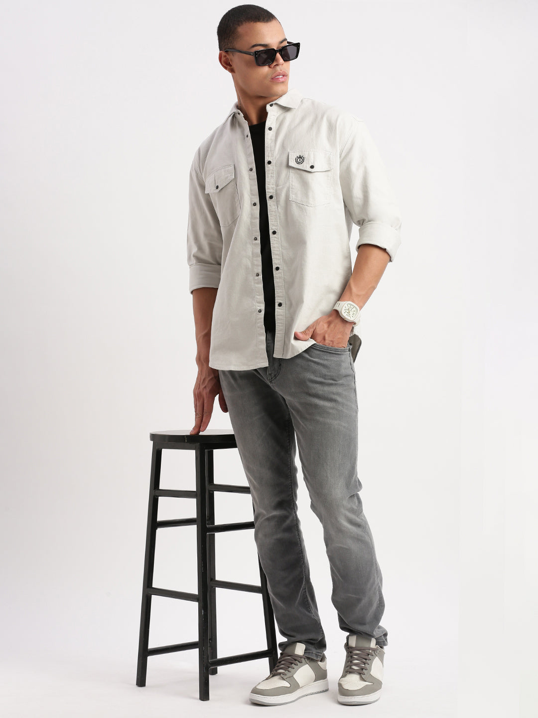 Men Solid Grey Shirt