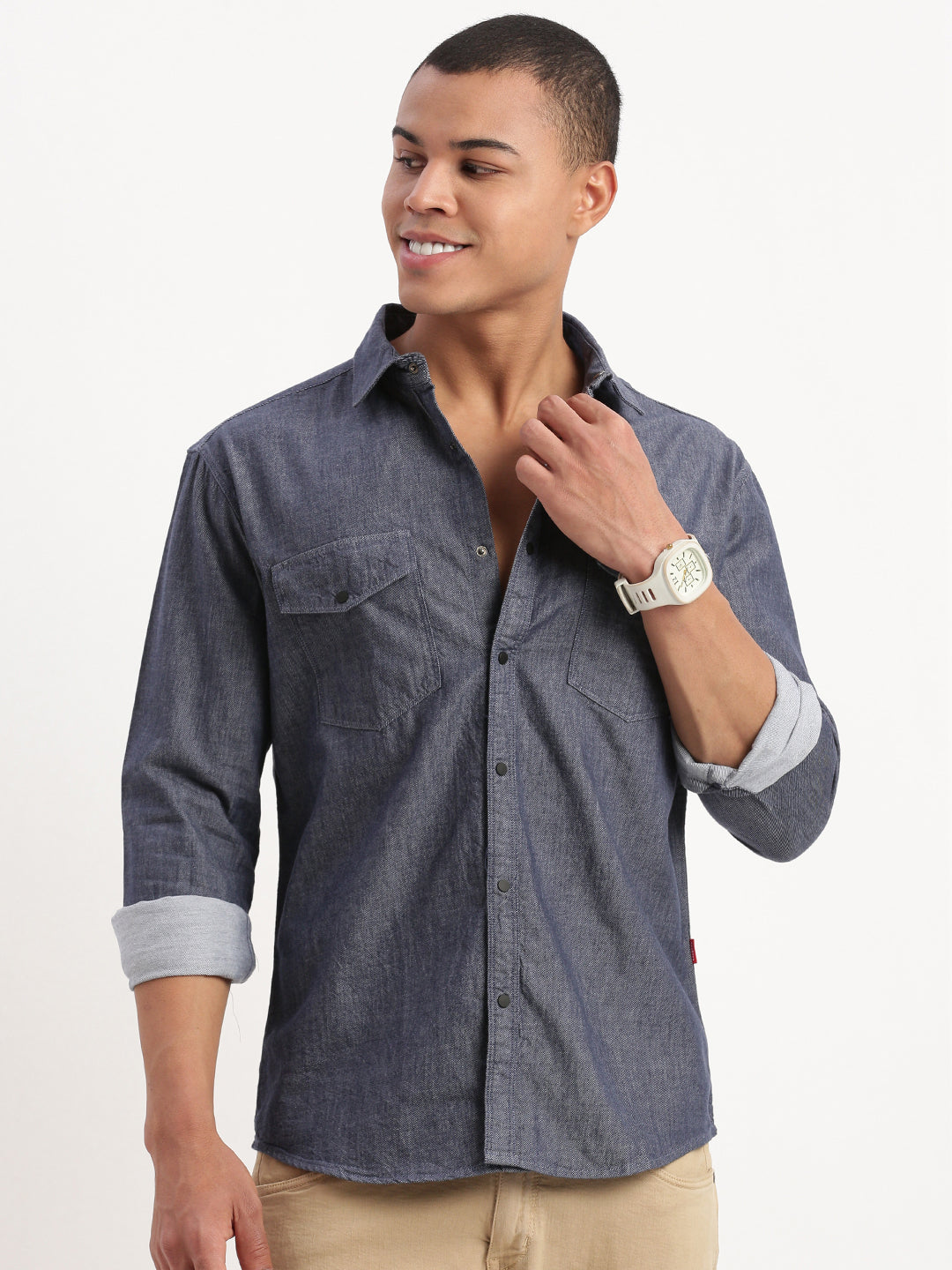 Men Solid Navy Blue Shirt