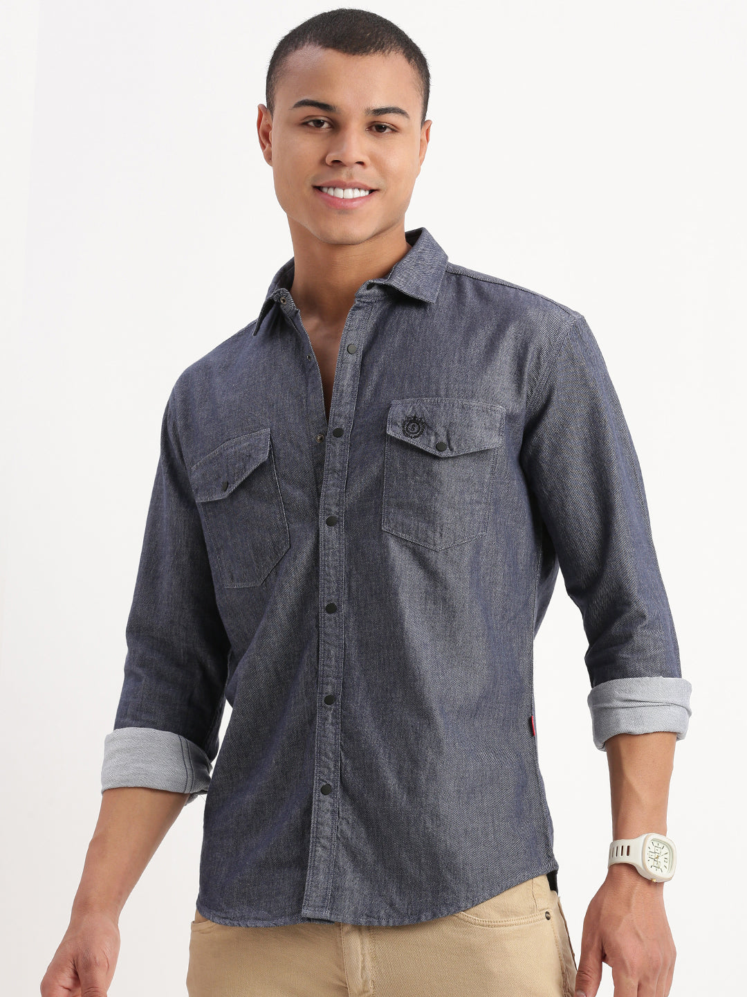 Men Solid Navy Blue Shirt