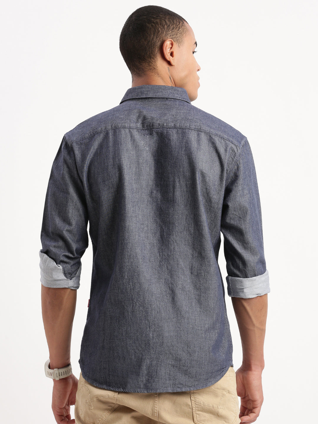 Men Solid Navy Blue Shirt