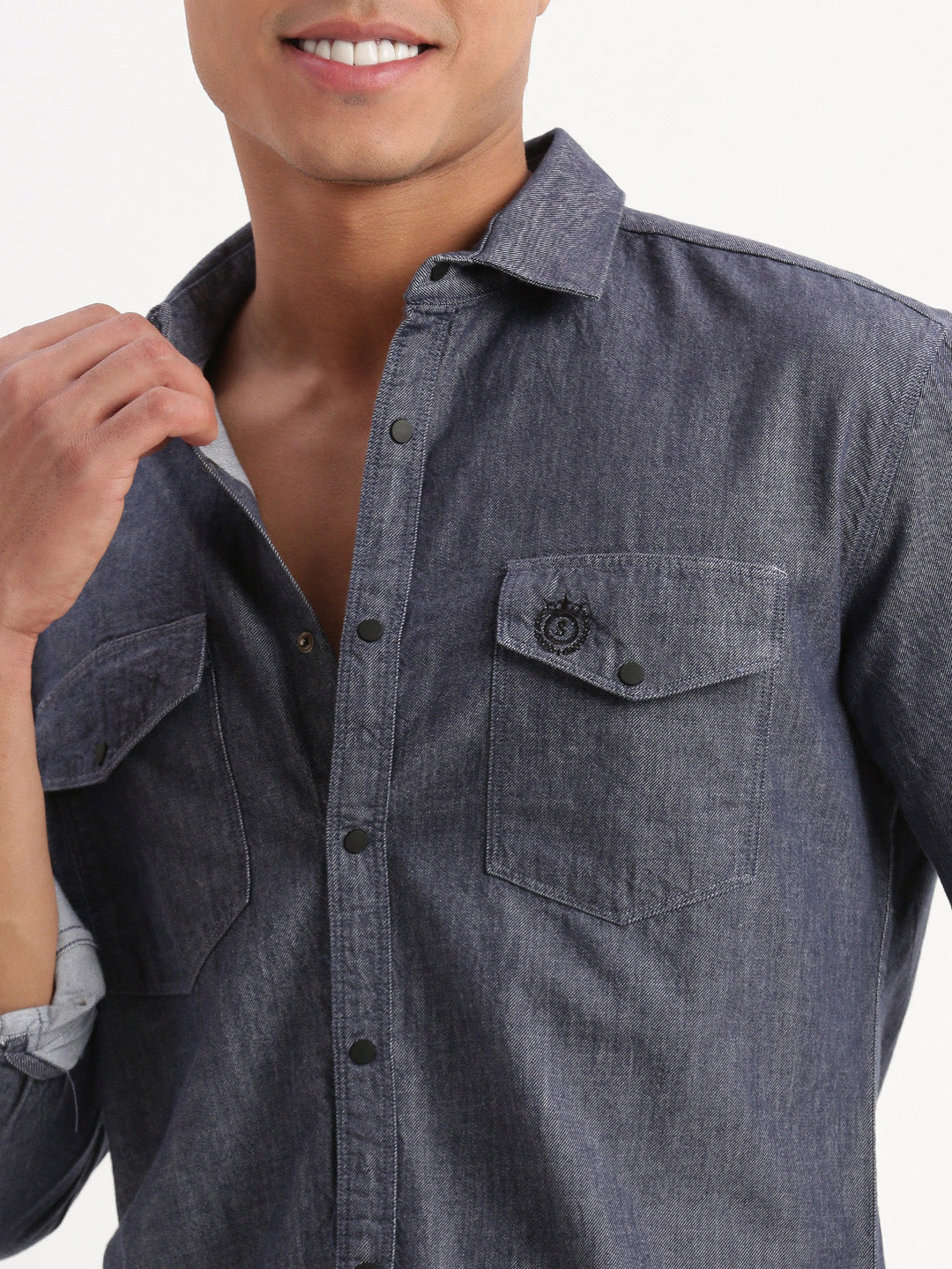 Men Solid Navy Blue Shirt