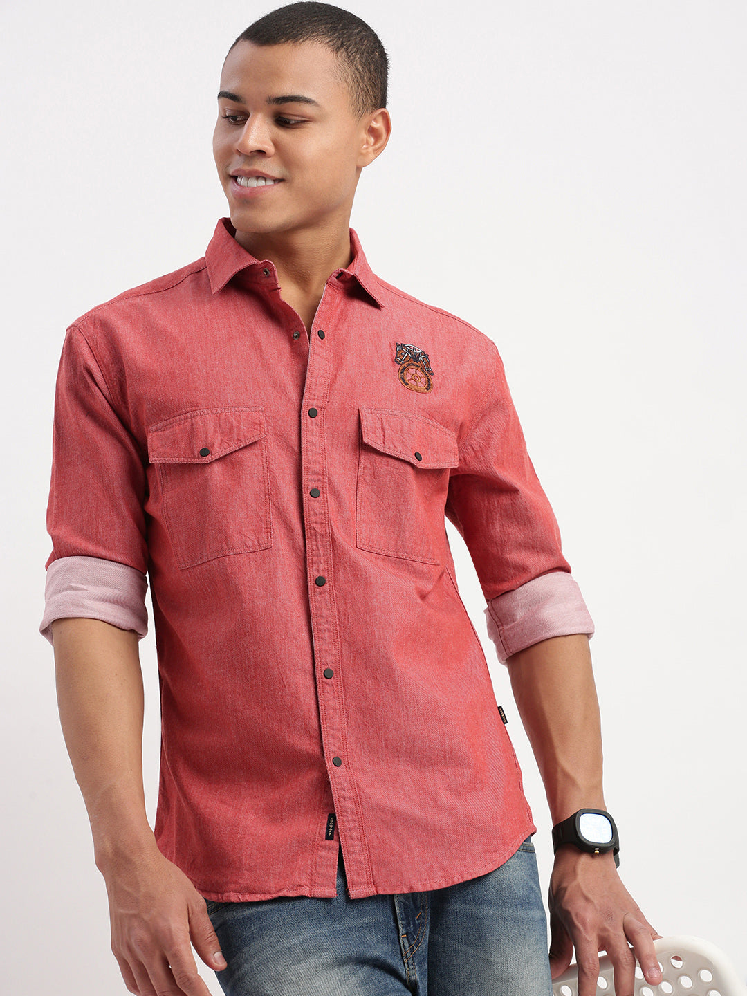 Men Solid Red Shirt