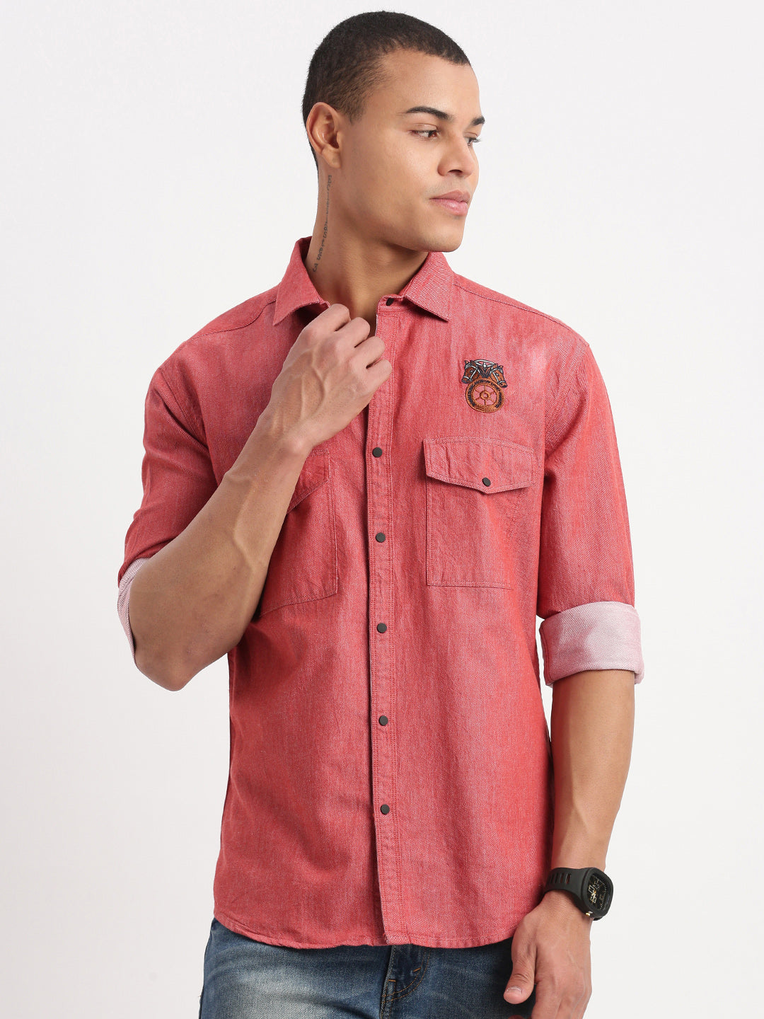 Men Solid Red Shirt