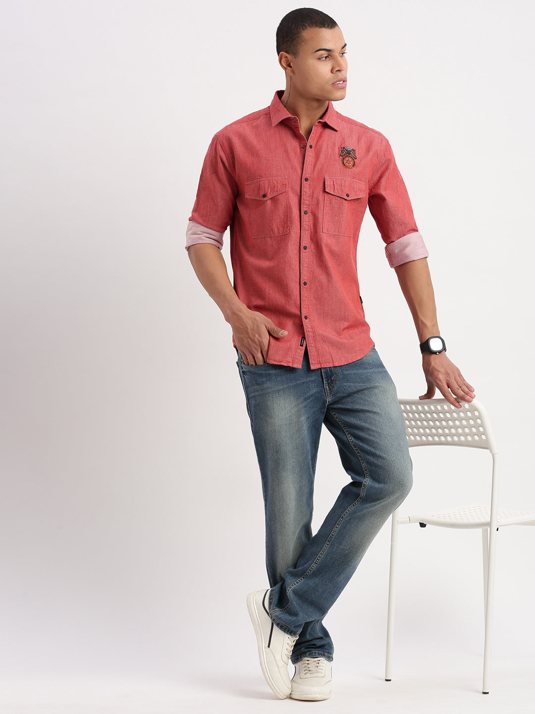 Men Solid Red Shirt