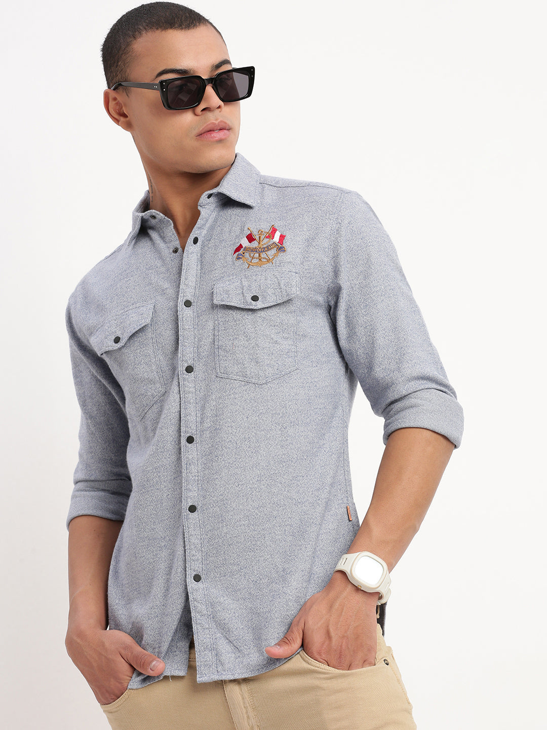 Men Solid Blue Shirt