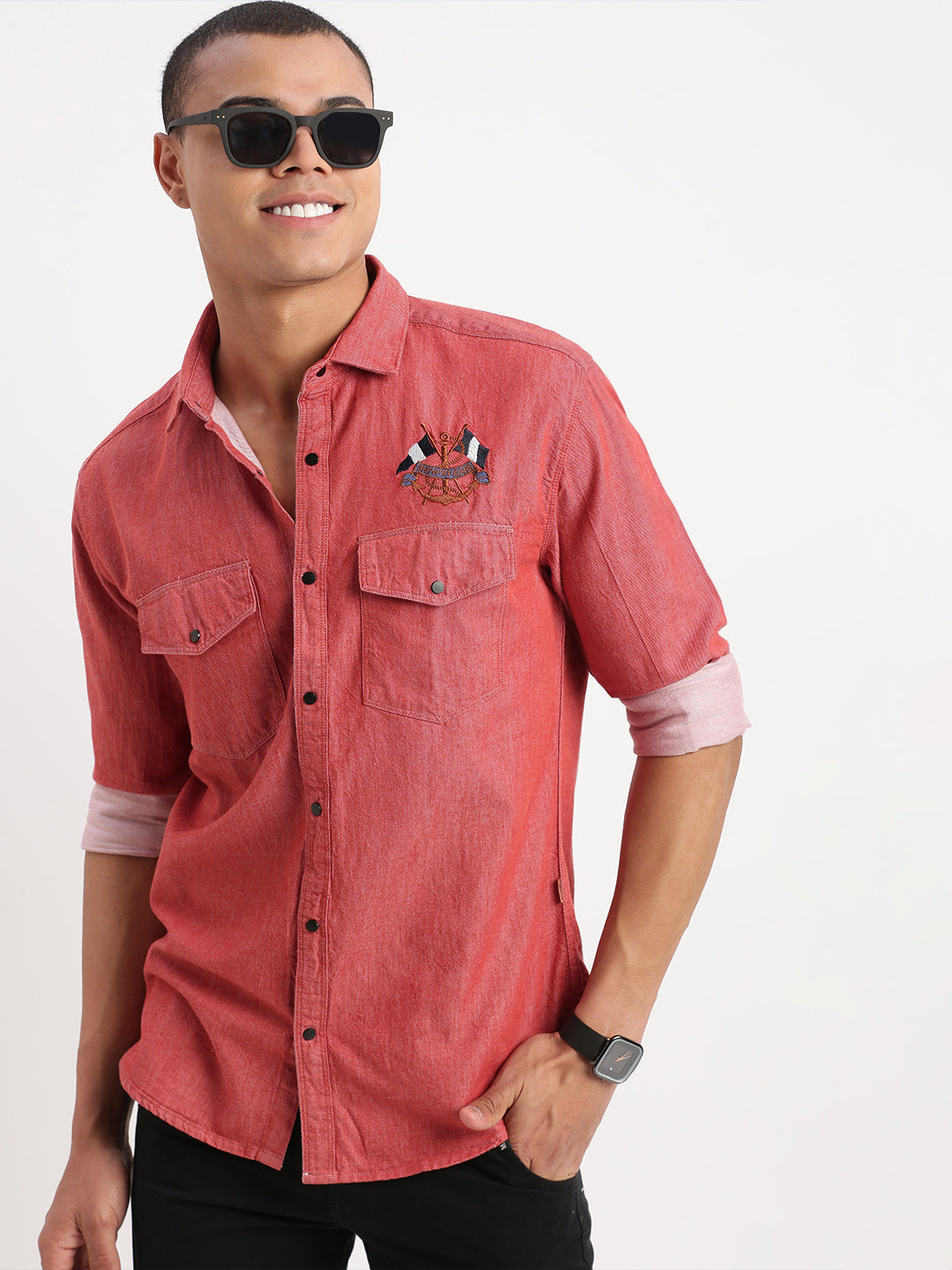 Men Solid Red Shirt