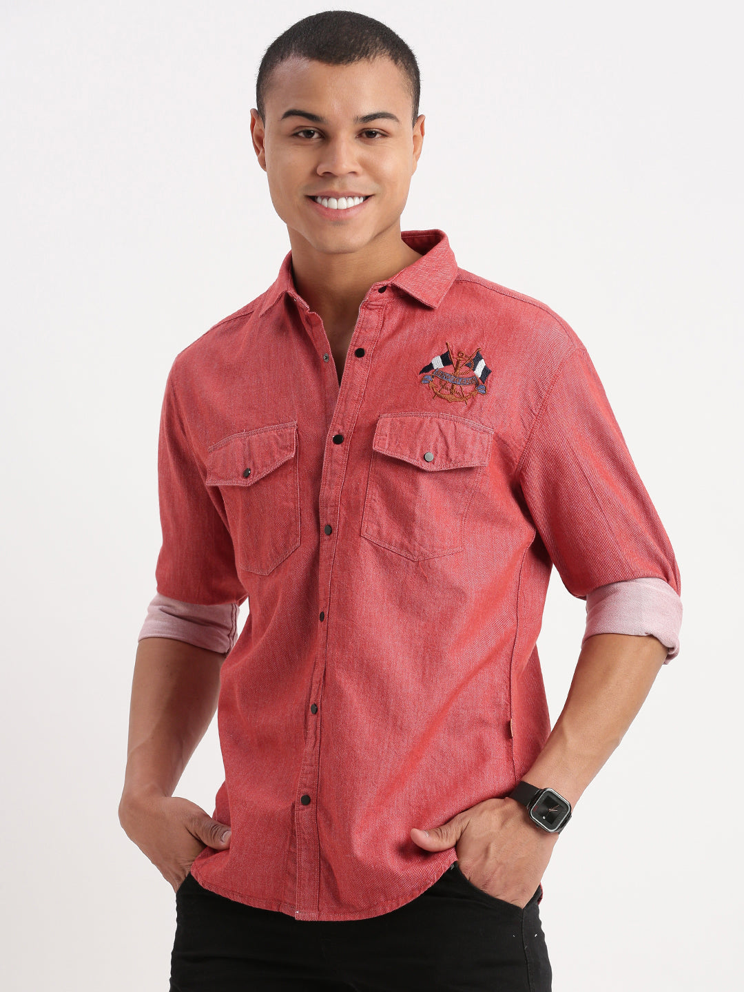 Men Solid Red Shirt