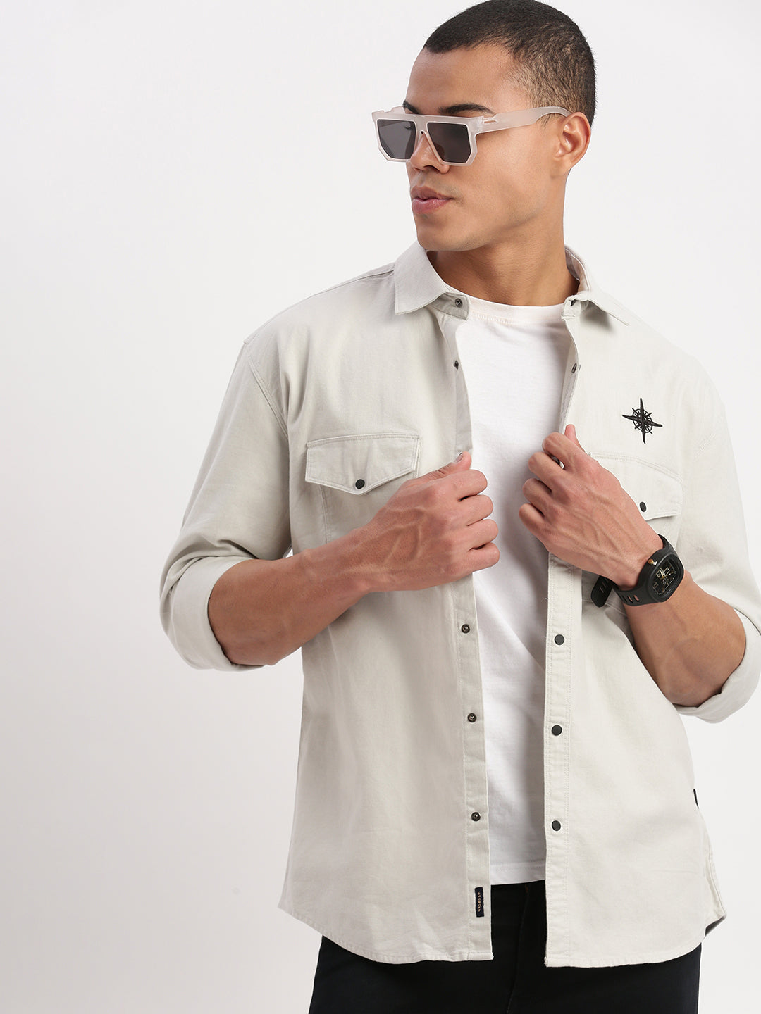 Men Solid Grey Shirt