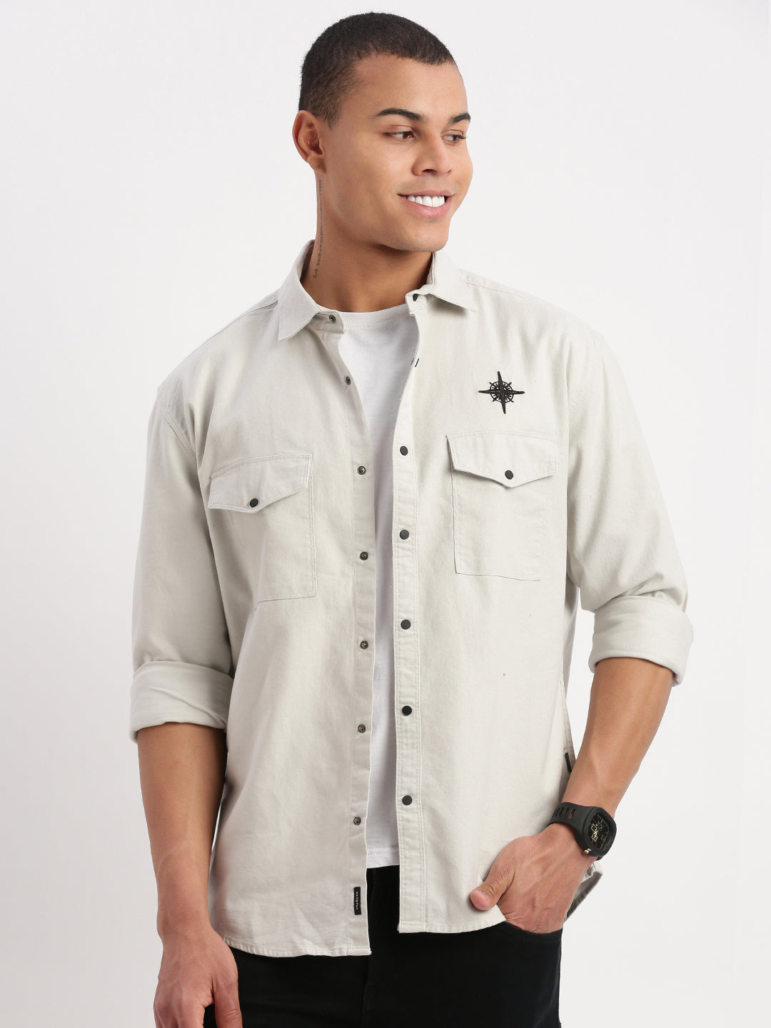 Men Solid Grey Shirt