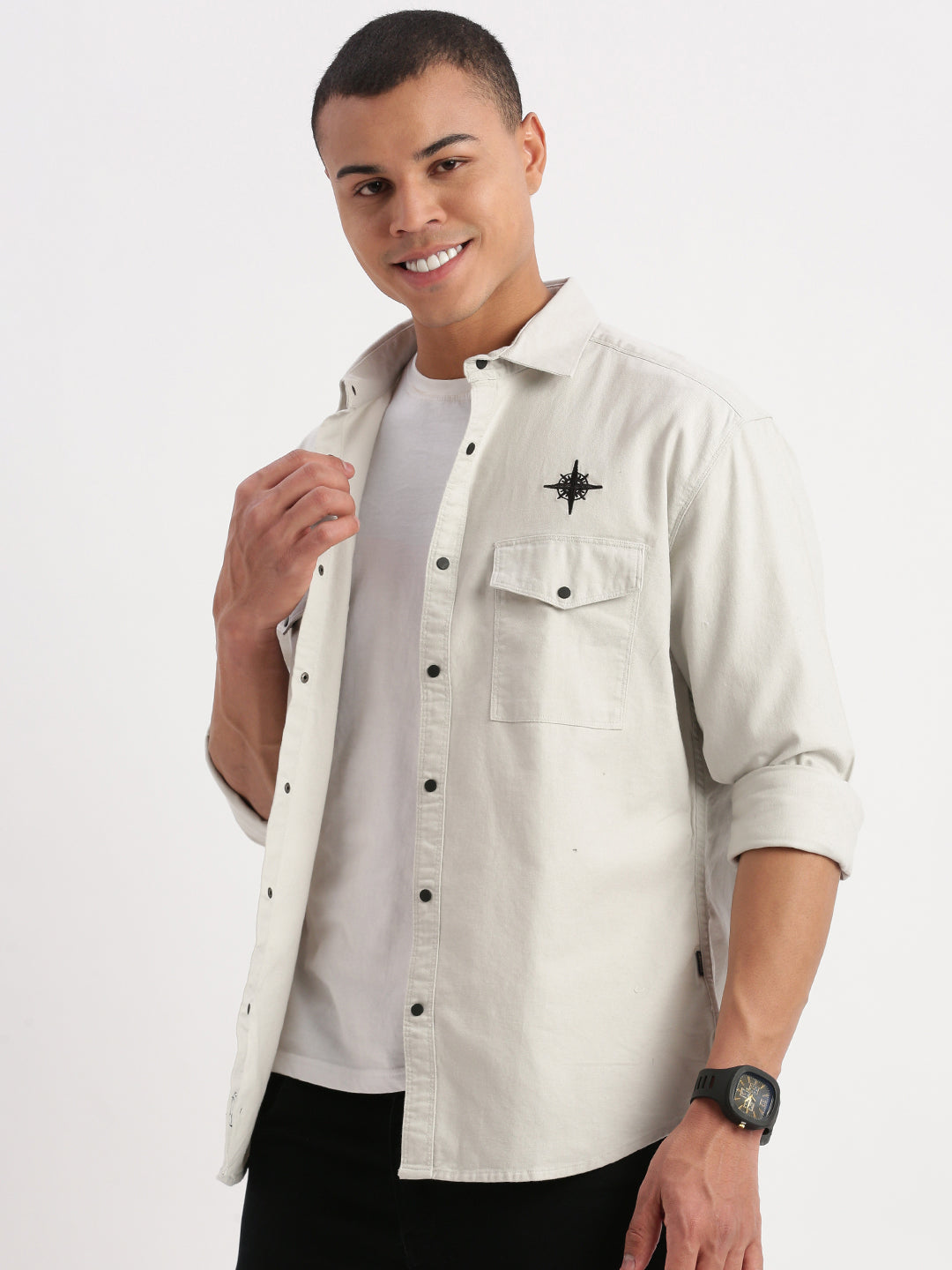 Men Solid Grey Shirt