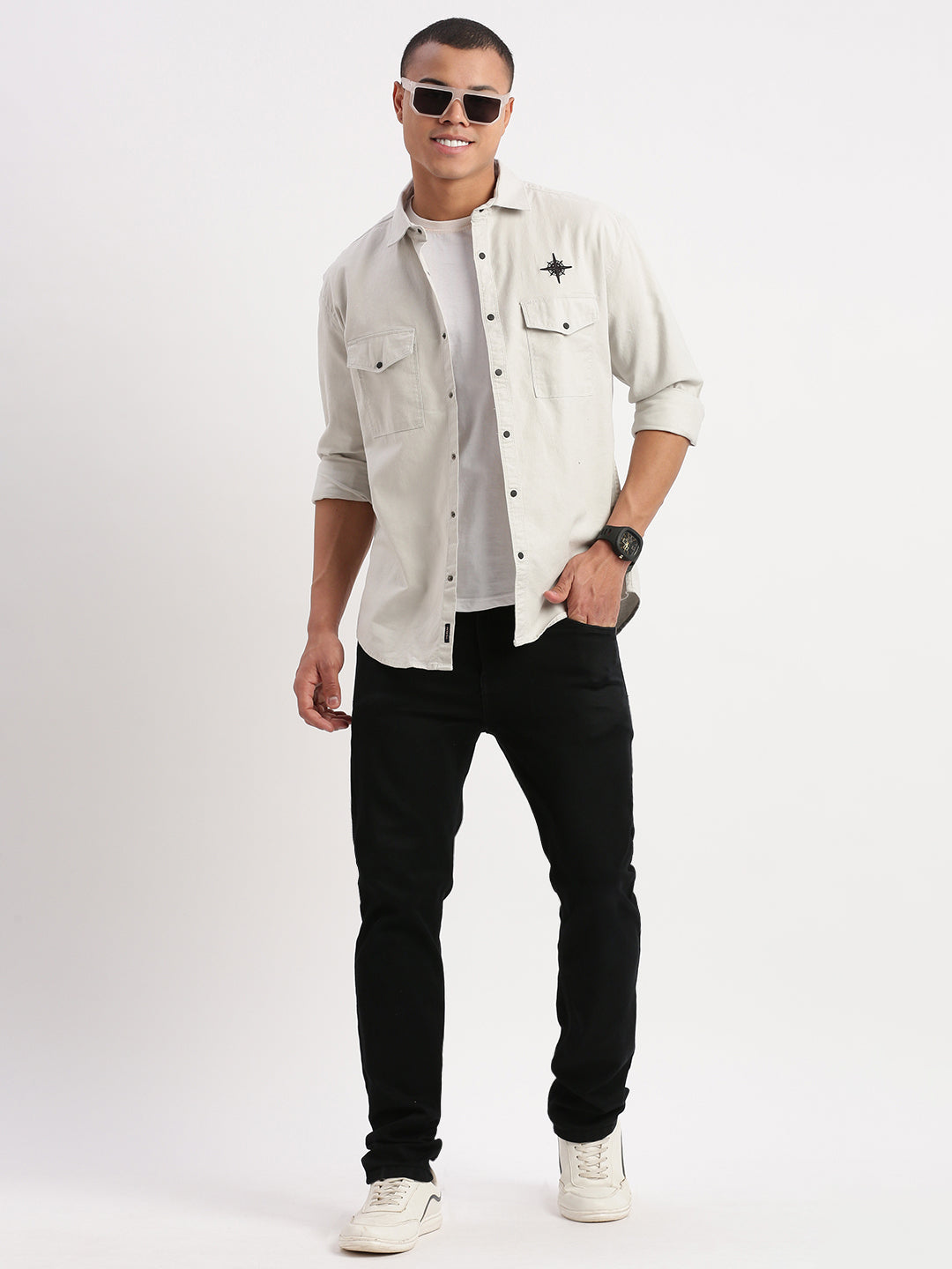 Men Solid Grey Shirt