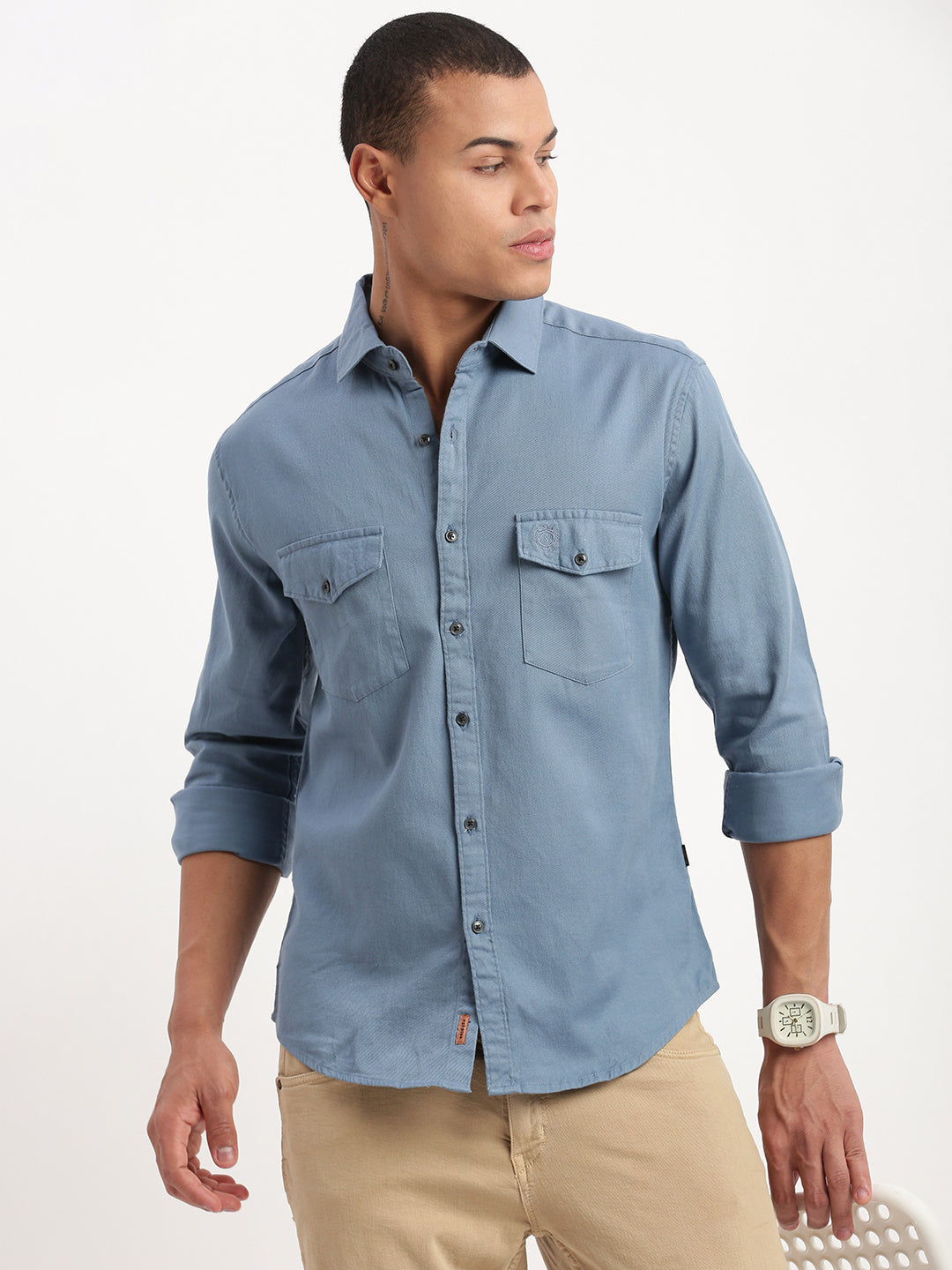 Men Solid Blue Shirt