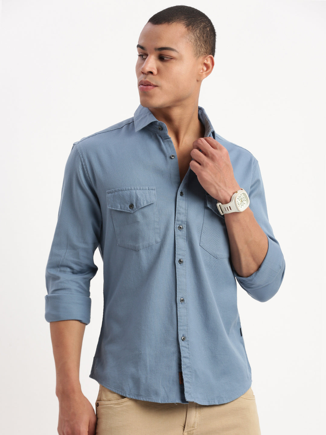 Men Solid Blue Shirt