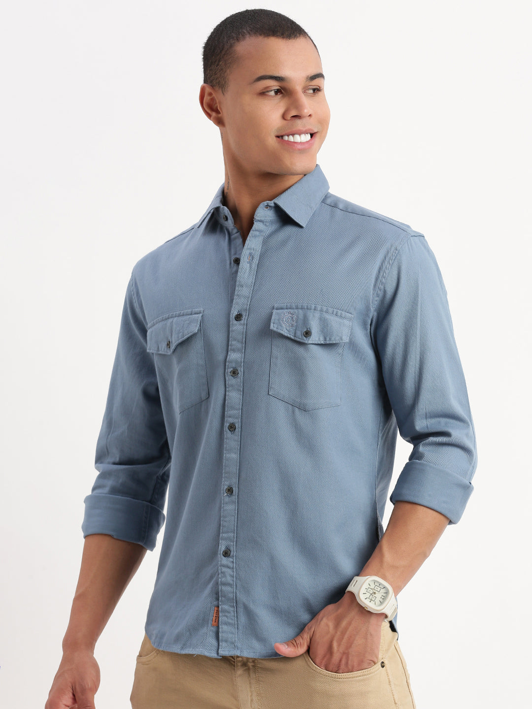 Men Solid Blue Shirt