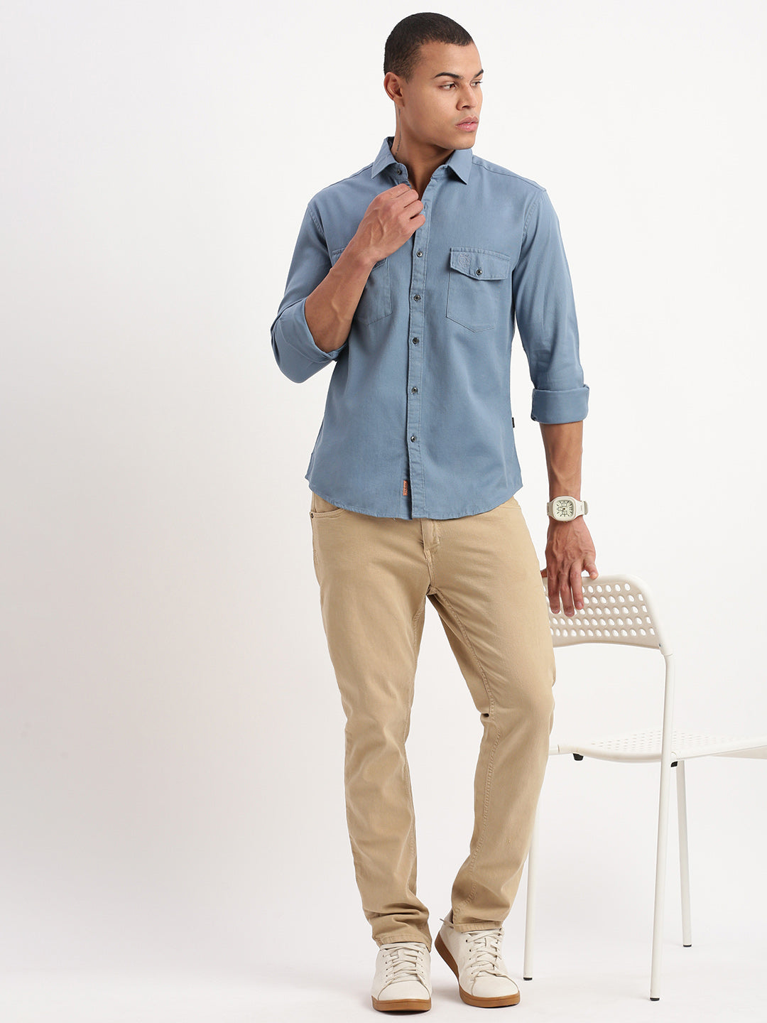 Men Solid Blue Shirt