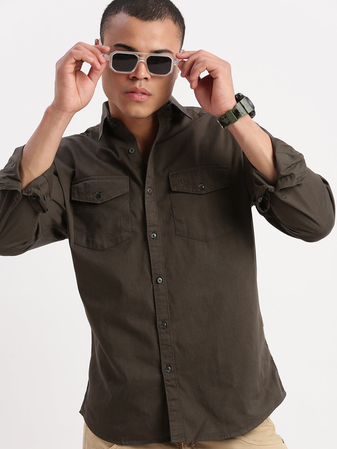 Men Solid Green Shirt