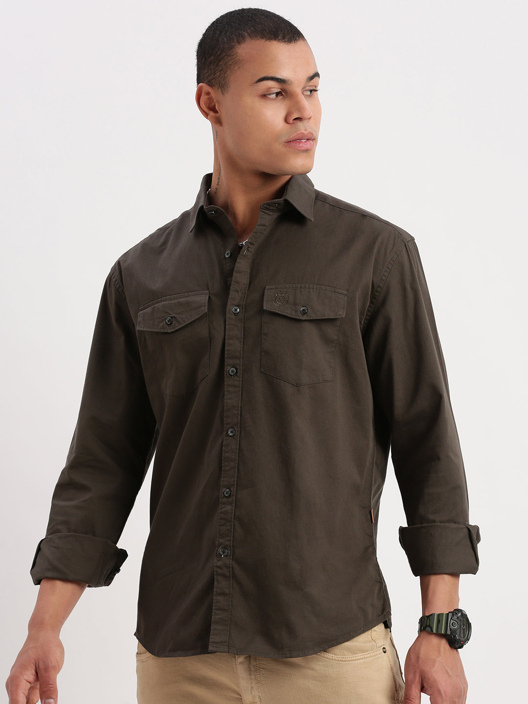 Men Solid Green Shirt