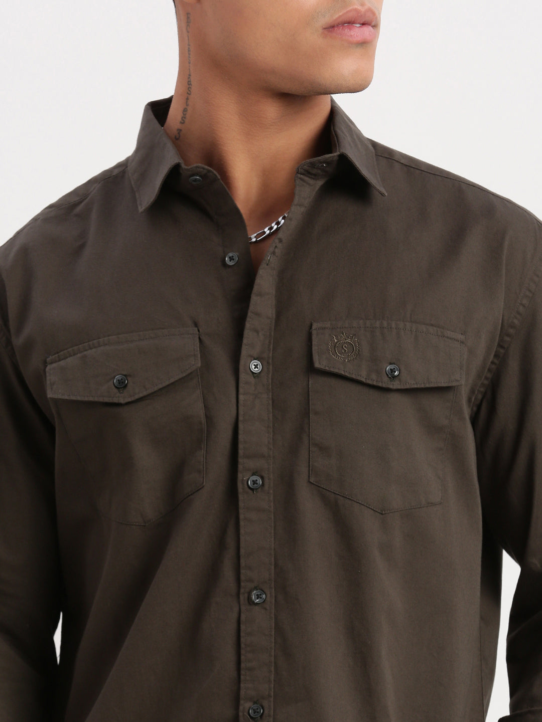 Men Solid Green Shirt