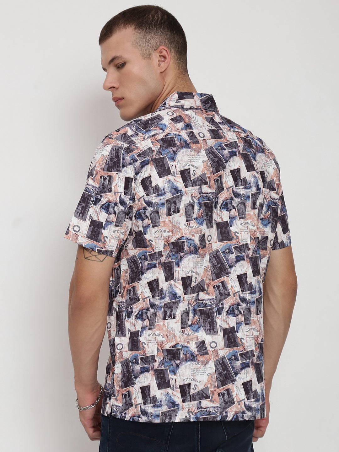 Men's Multi Abstract Cuban Collar Relaxed Fit Shirt