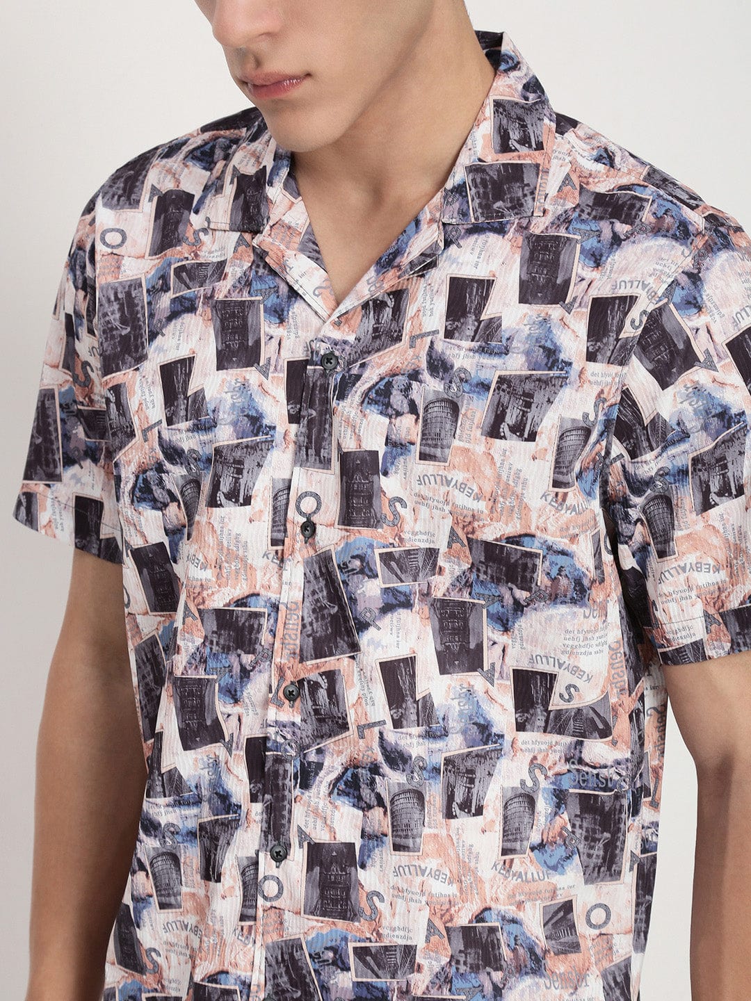 Men's Multi Abstract Cuban Collar Relaxed Fit Shirt
