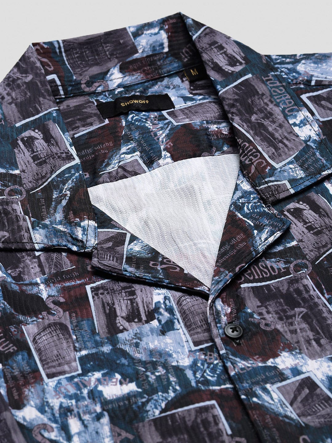 Men's Teal Abstract Cuban Collar Relaxed Fit Shirt