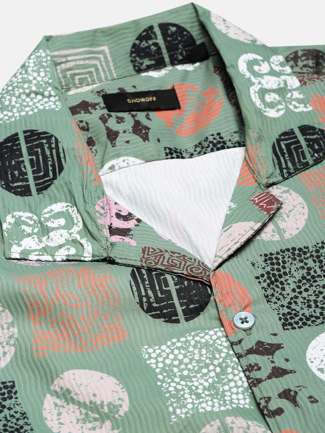 Men's Green Abstract Cuban Collar Relaxed Fit Shirt