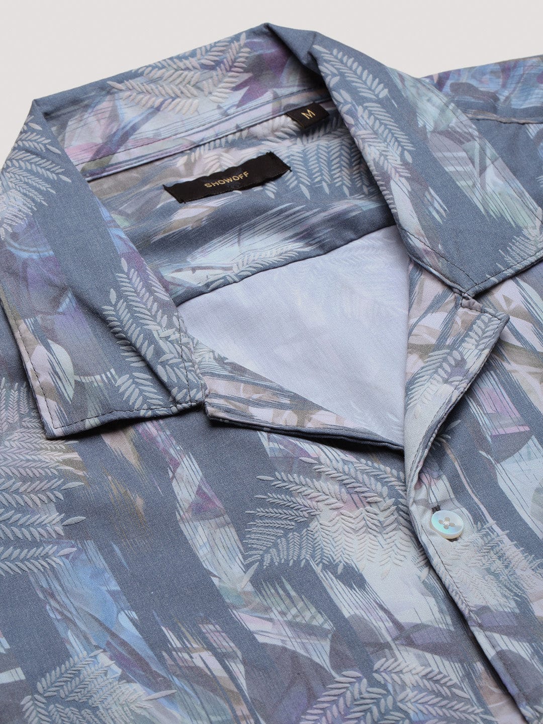 Men's Grey Floral Cuban Collar Relaxed Fit Shirt