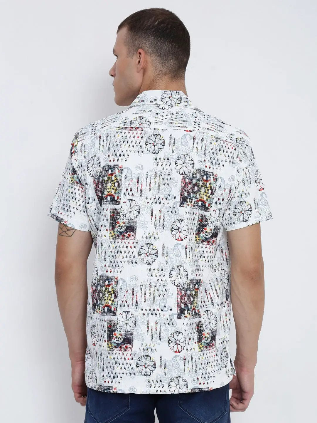 Men's White Abstract Cuban Collar Relaxed Fit Shirt - from SHOWOFFFF