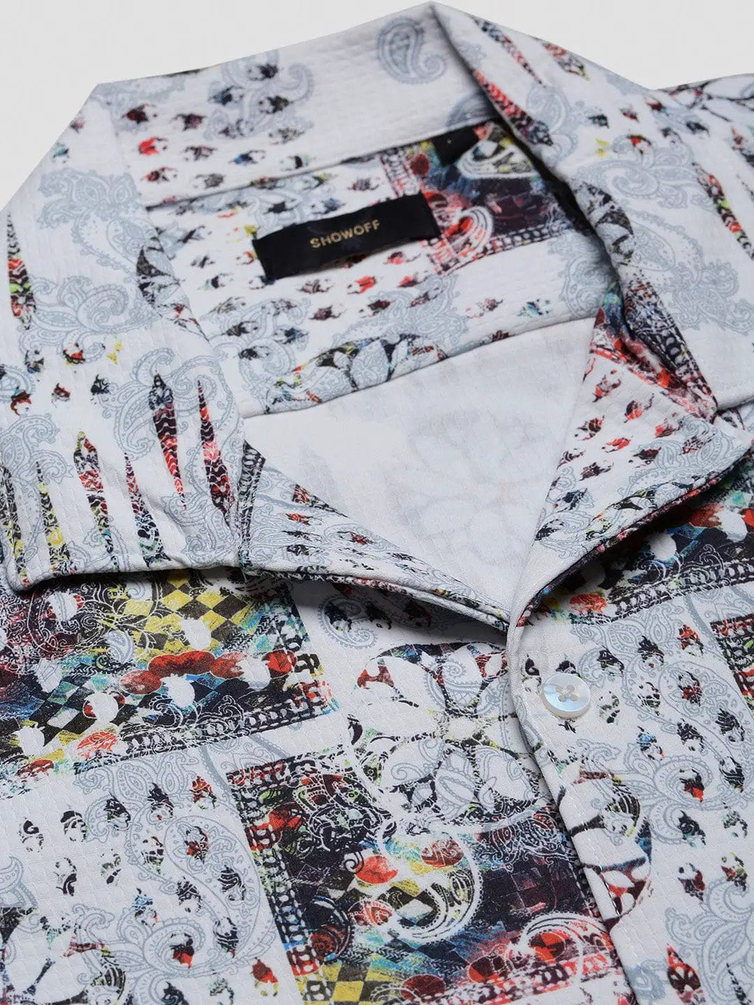 Men's White Abstract Cuban Collar Relaxed Fit Shirt - from SHOWOFFFF