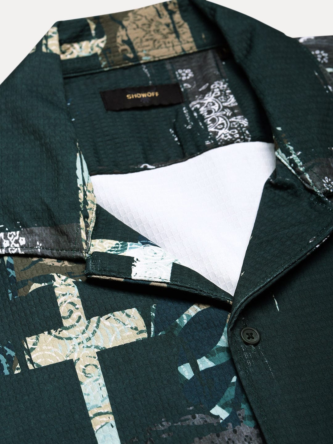 Men's Green Abstract Cuban Collar Relaxed Fit Shirt