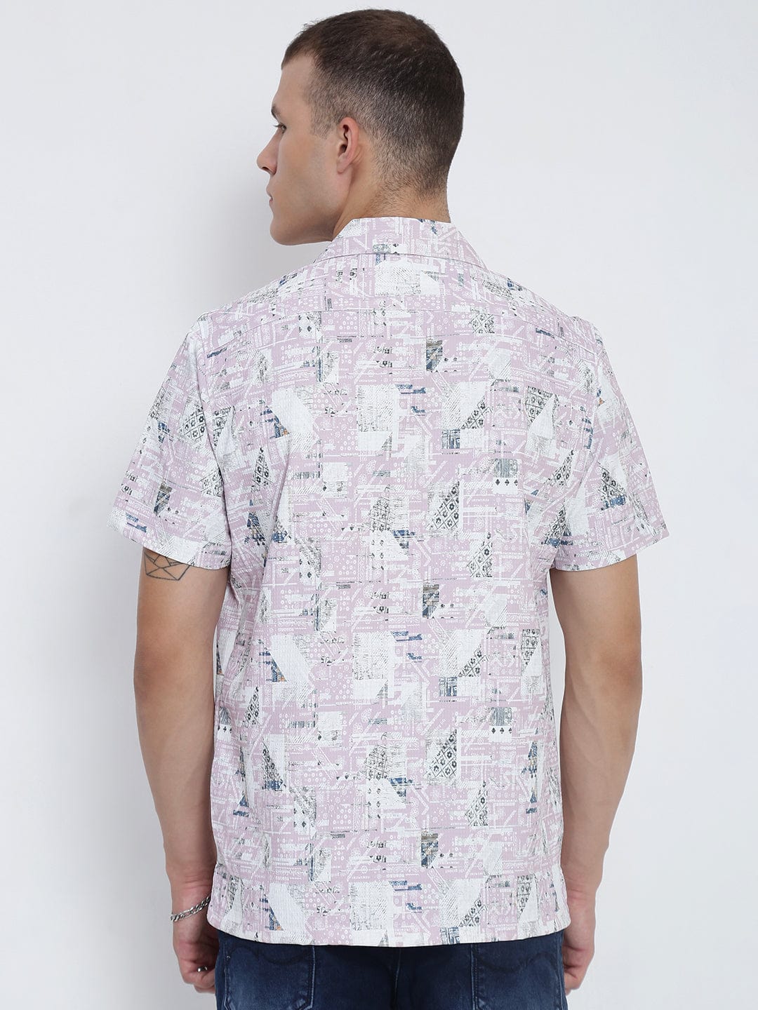 Men's Pink Abstract Cuban Collar Relaxed Fit Shirt