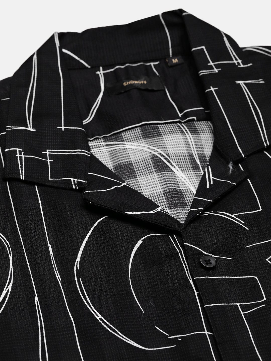 Men's Black Abstract Cuban Collar Relaxed Fit Shirt