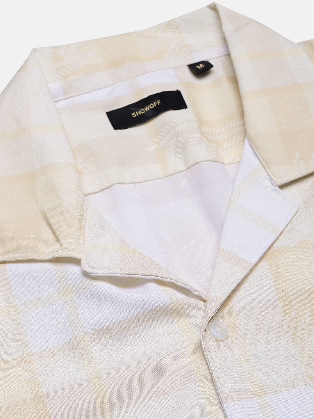 Men's Yellow Windowpane Checks Cuban Collar Relaxed Fit Shirt