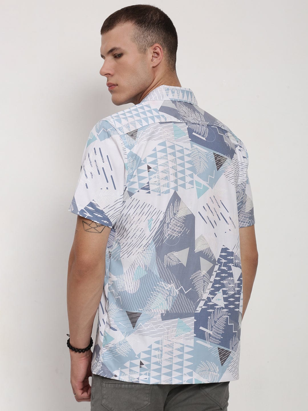 Men's White Floral Cuban Collar Relaxed Fit Shirt