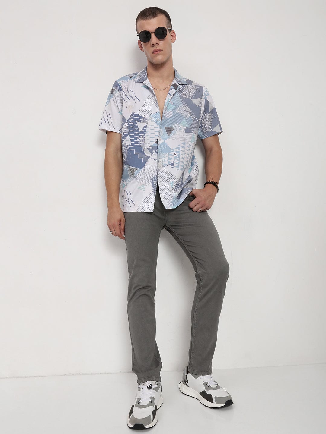 Men's White Floral Cuban Collar Relaxed Fit Shirt