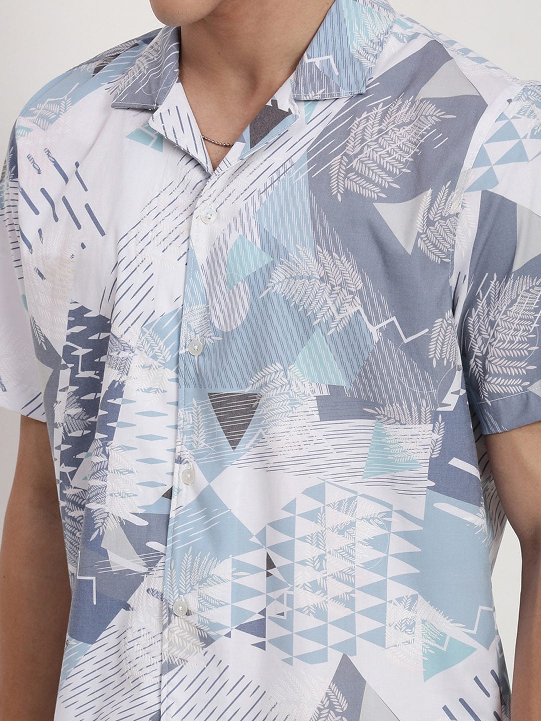 Men's White Floral Cuban Collar Relaxed Fit Shirt