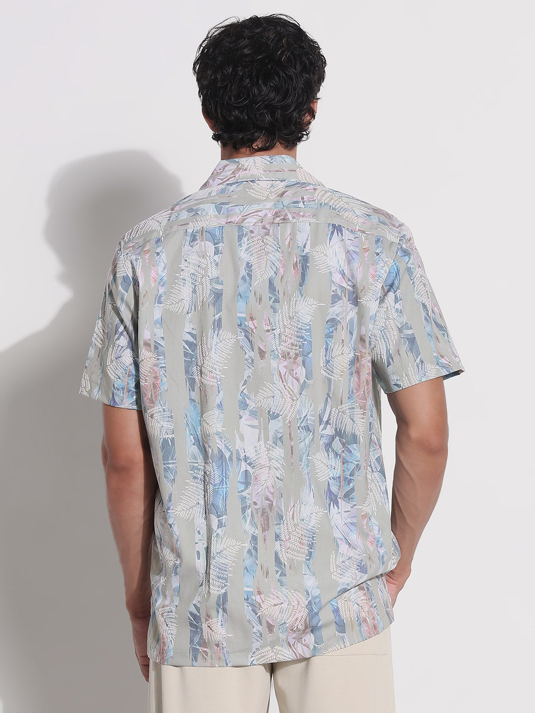 Men's Printed Green Cuban Collar Relaxed Fit Shirt