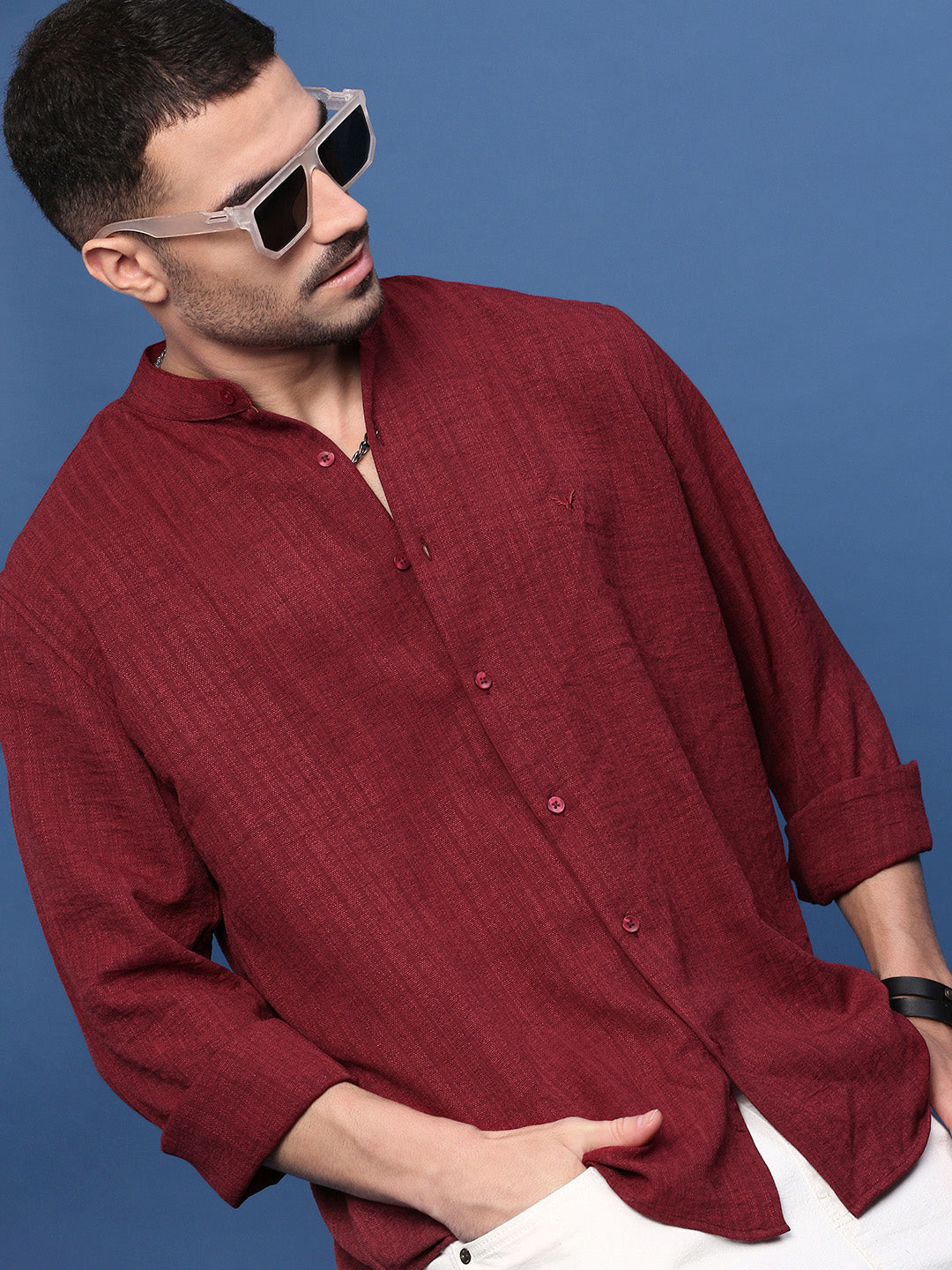 Men Maroon Solid Slim Fit Shirt