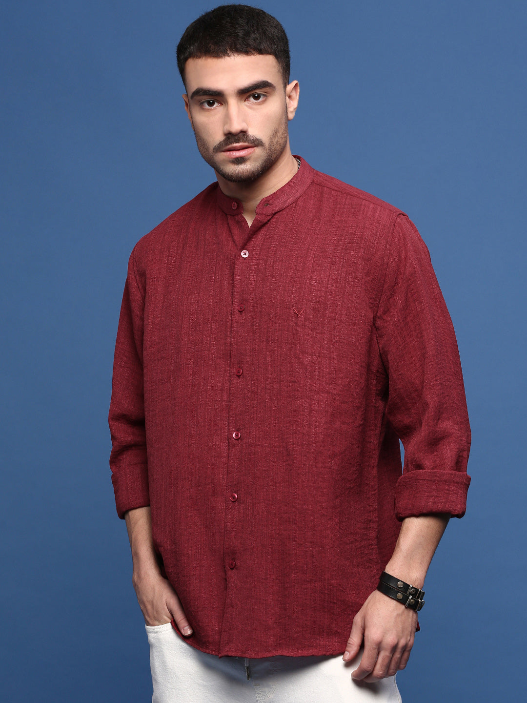 Men Maroon Solid Slim Fit Shirt