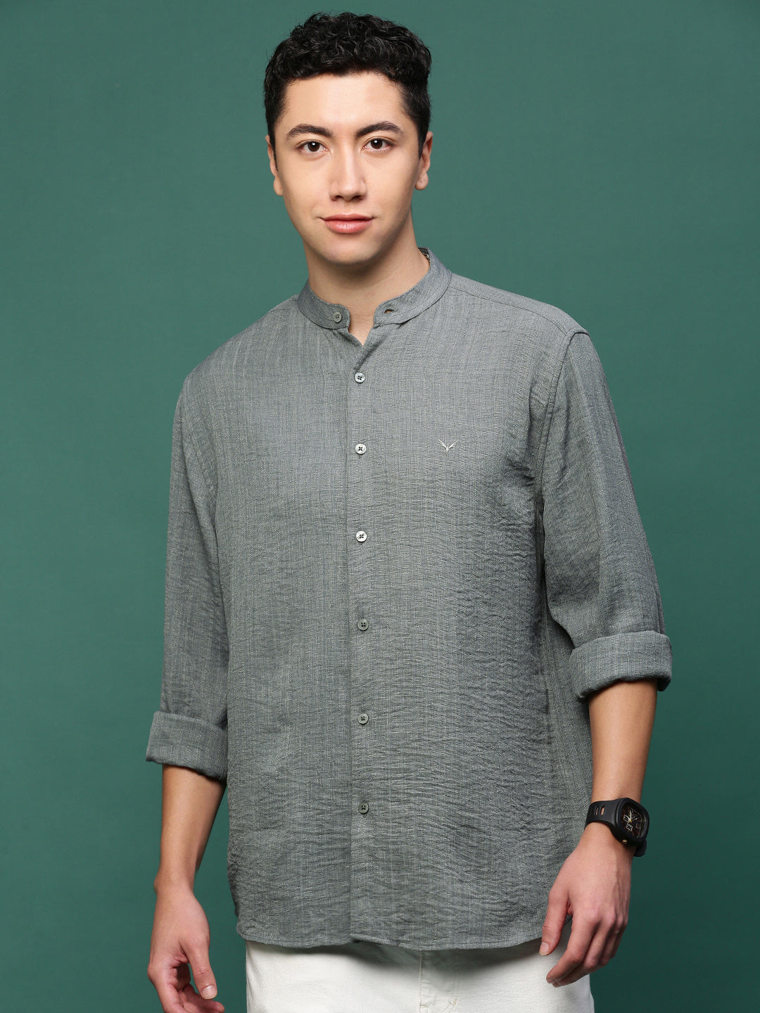 Men Grey Solid Slim Fit Shirt